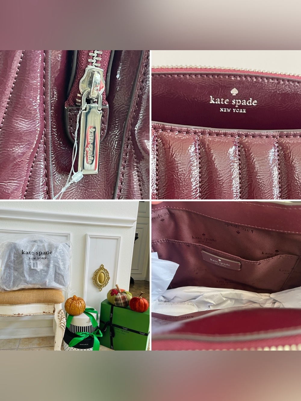 Kate Spade New York Thompson Street Shiny Quilted Satchel Bag Burgundy - Picture 13 of 16